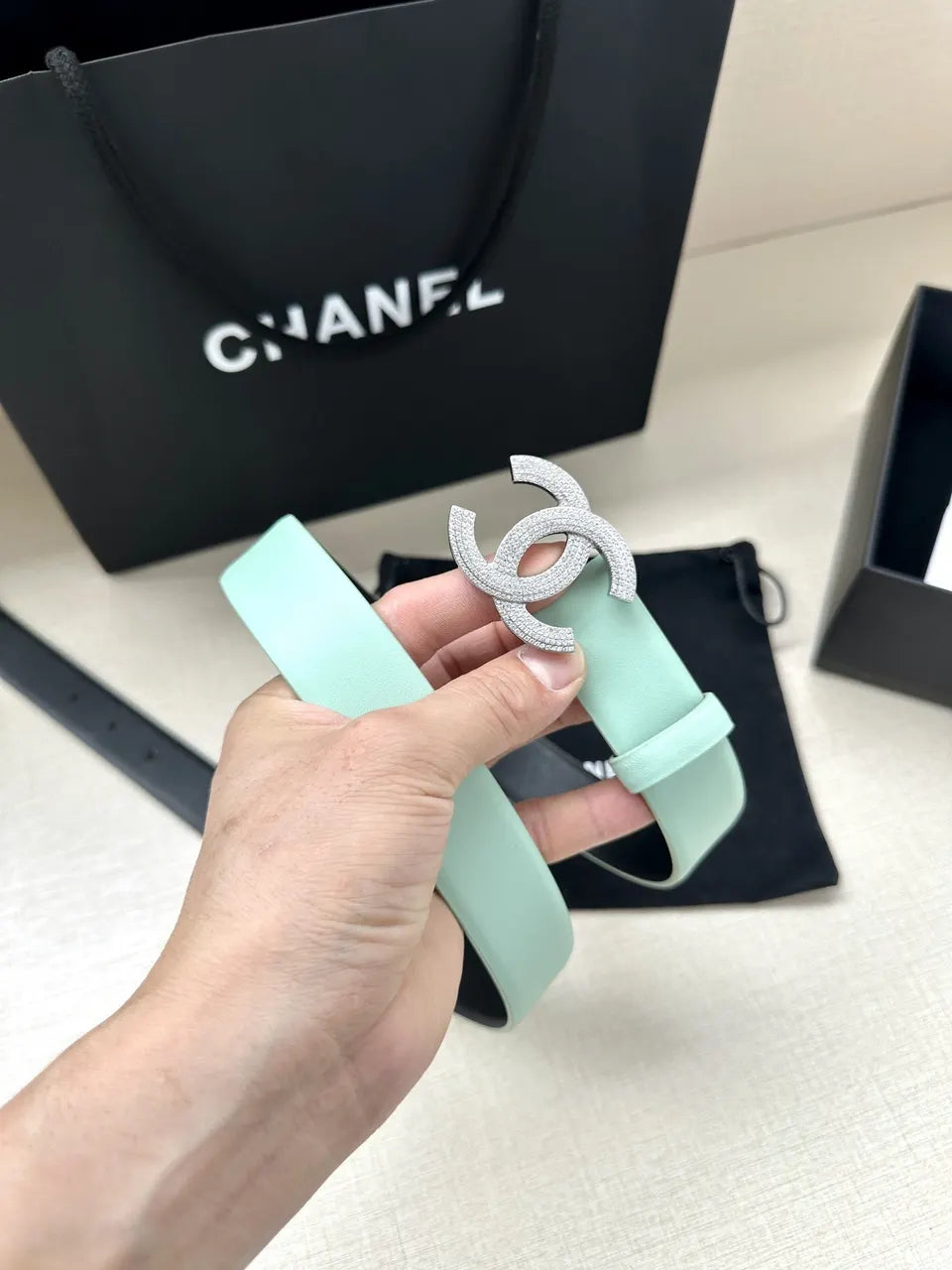 Chanel Mint Green Leather Belt - Hình 7