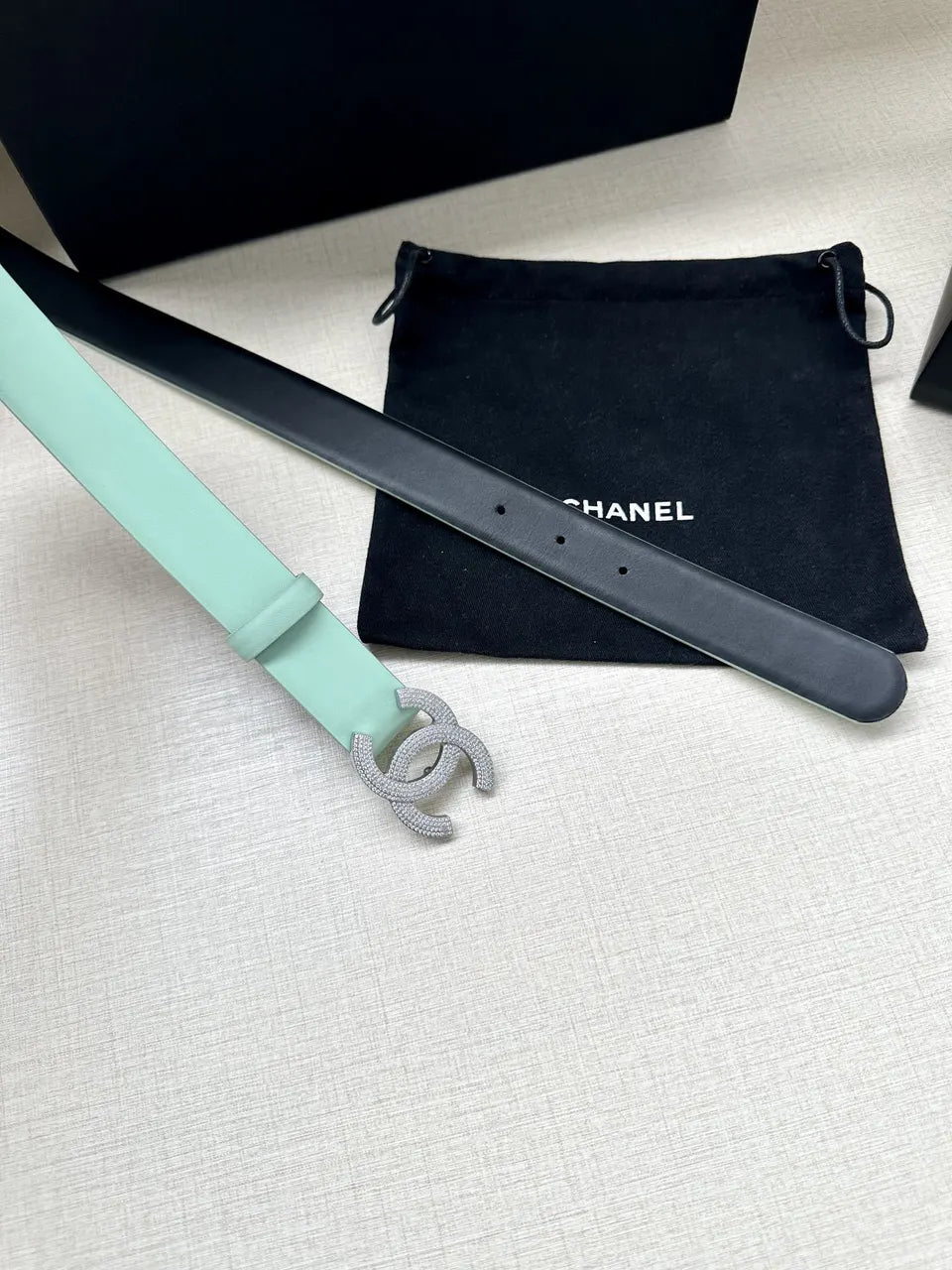 Chanel Mint Green Leather Belt - Hình 8