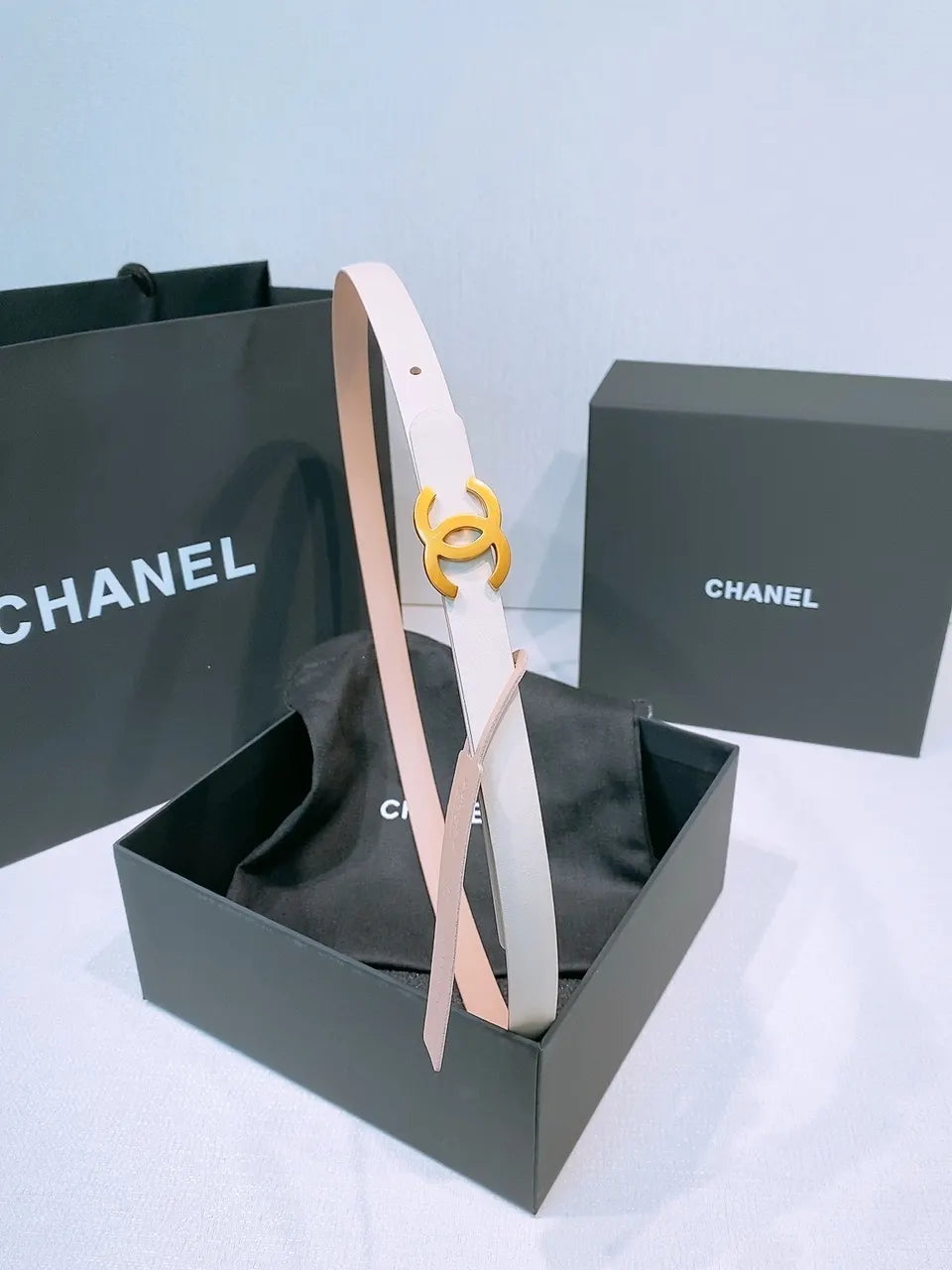 Chanel Ivory Leather Skinny Belt