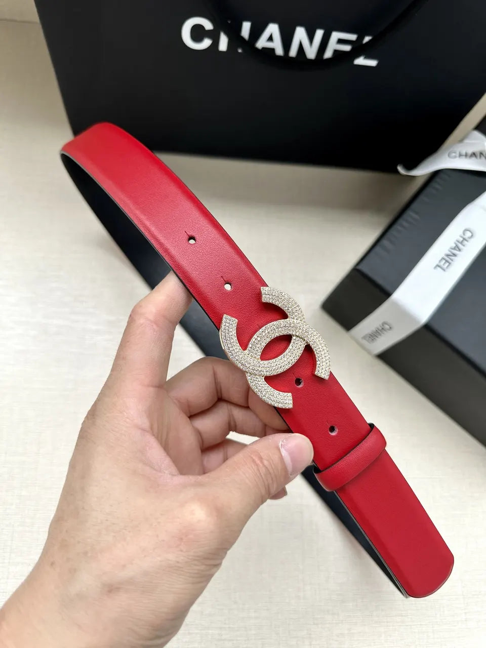 Chanel Scarlet Red Leather Belt