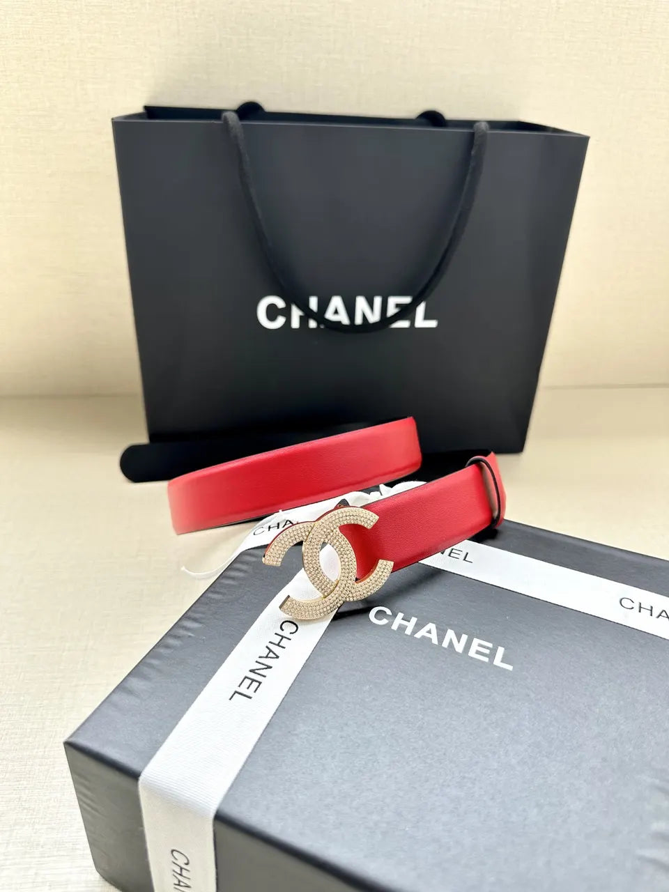 Chanel Scarlet Red Leather Belt - Hình 2