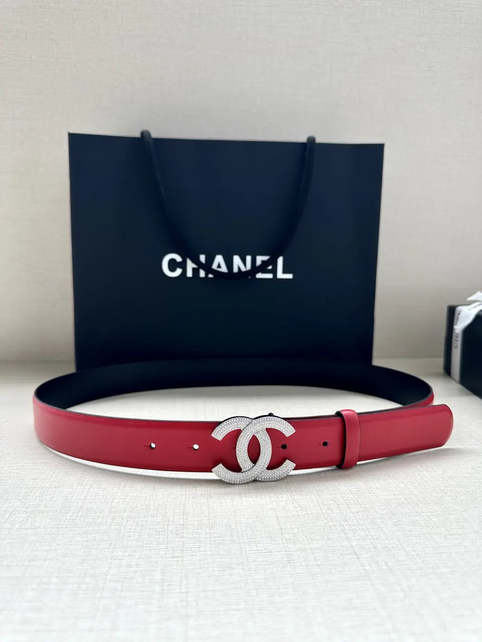 Chanel Scarlet Red Leather Belt - Hình 5