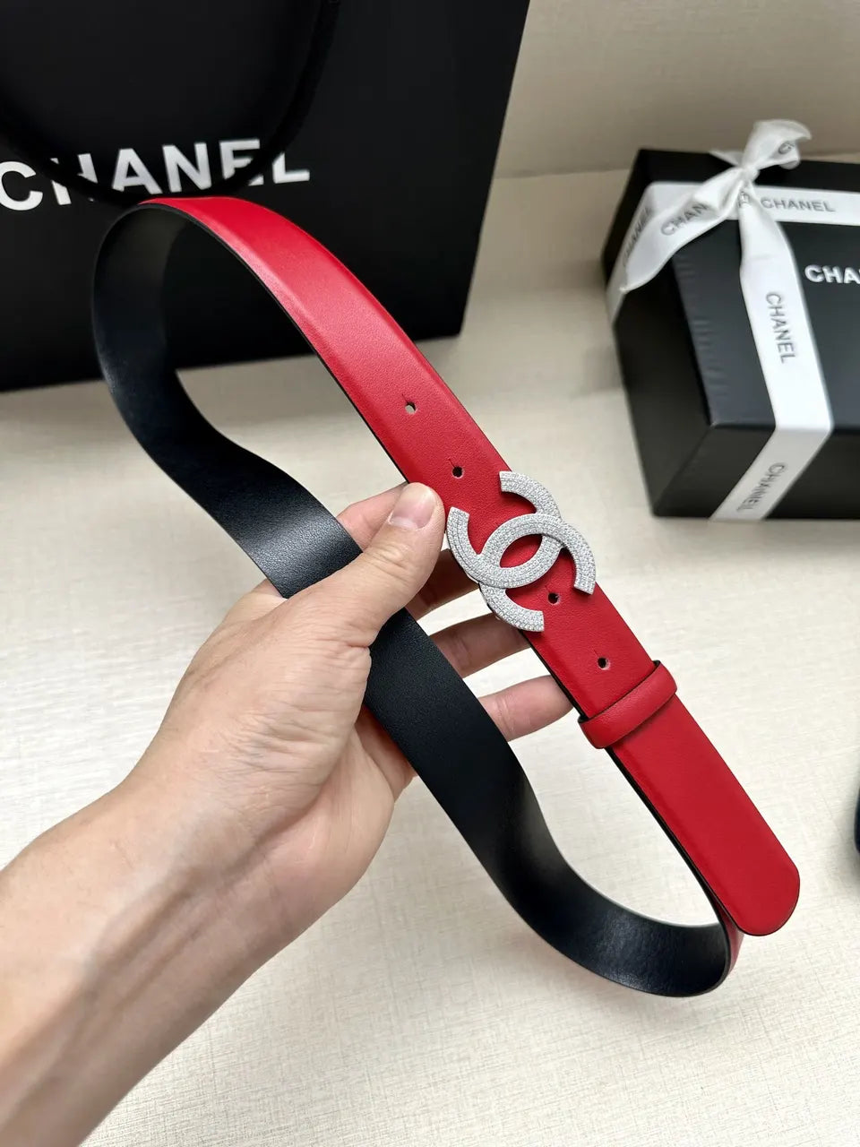 Chanel Scarlet Red Leather Belt - Hình 6