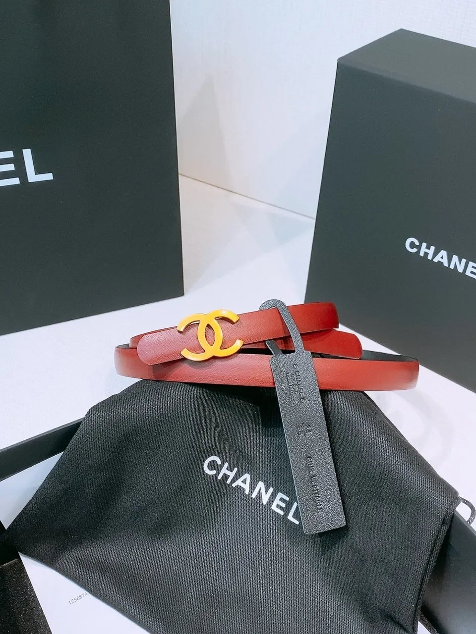 Chanel Bordeaux Leather Belt - Hình 2