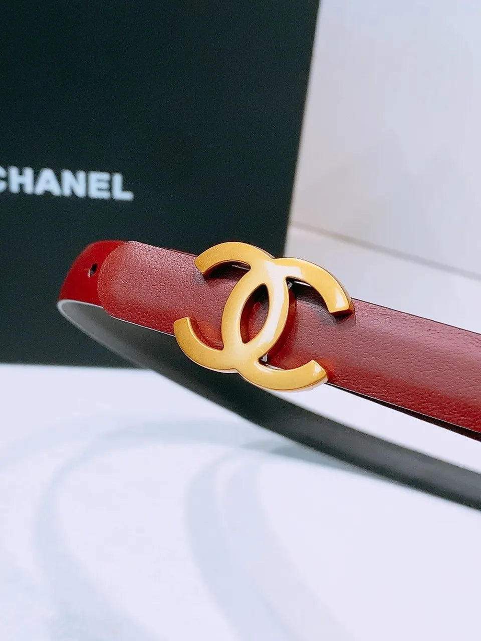 Chanel Bordeaux Leather Belt - Hình 3
