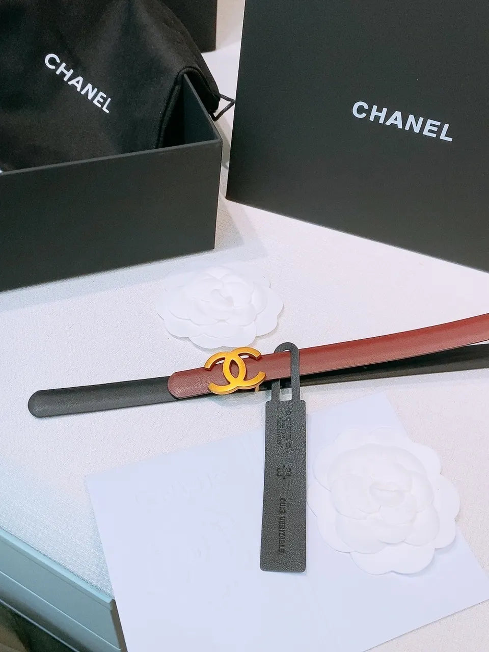 Chanel Bordeaux Leather Belt - Hình 5