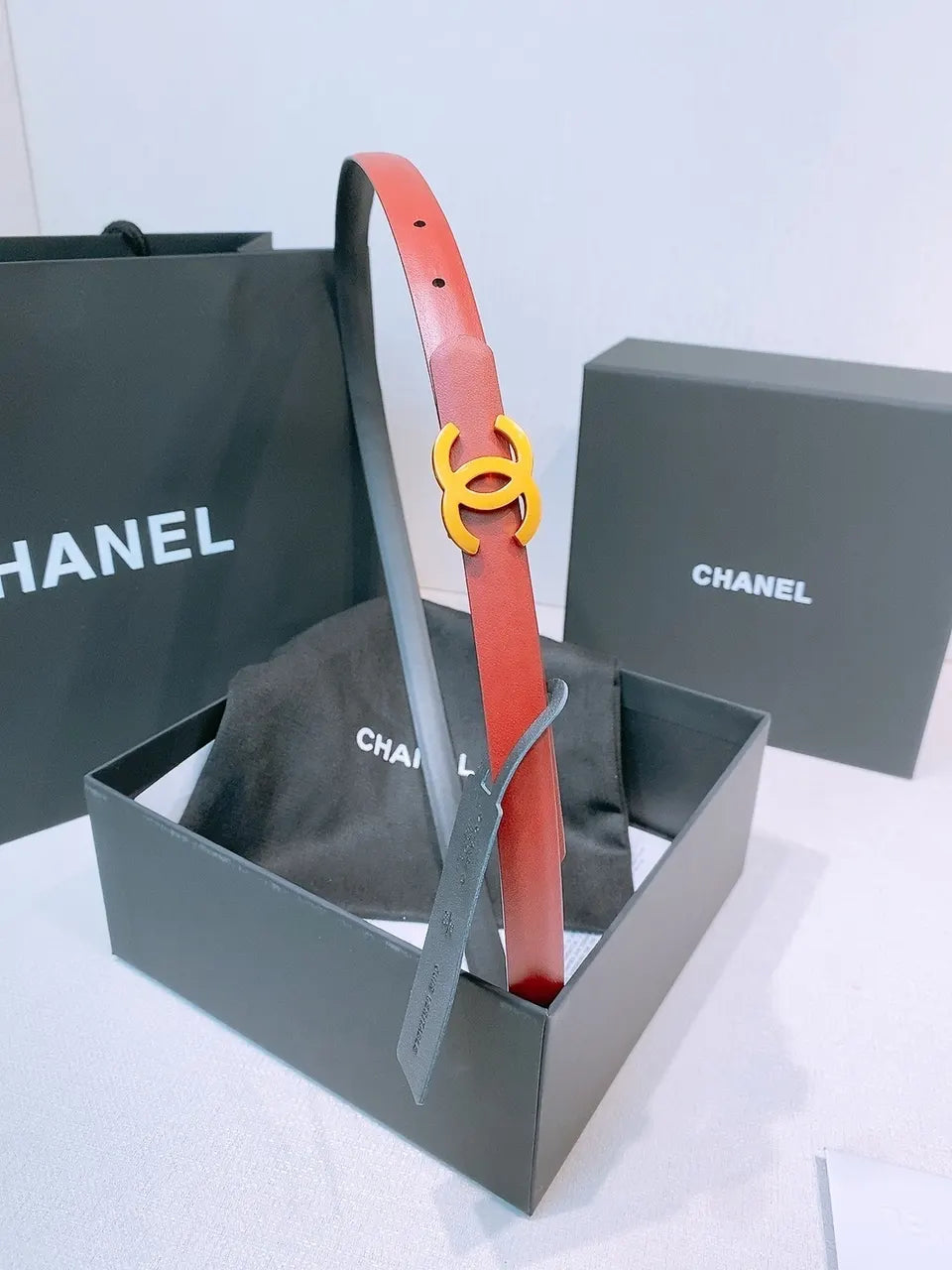 Chanel Bordeaux Leather Belt - Hình 6