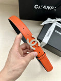 silver Chanel Orange Leather Belt