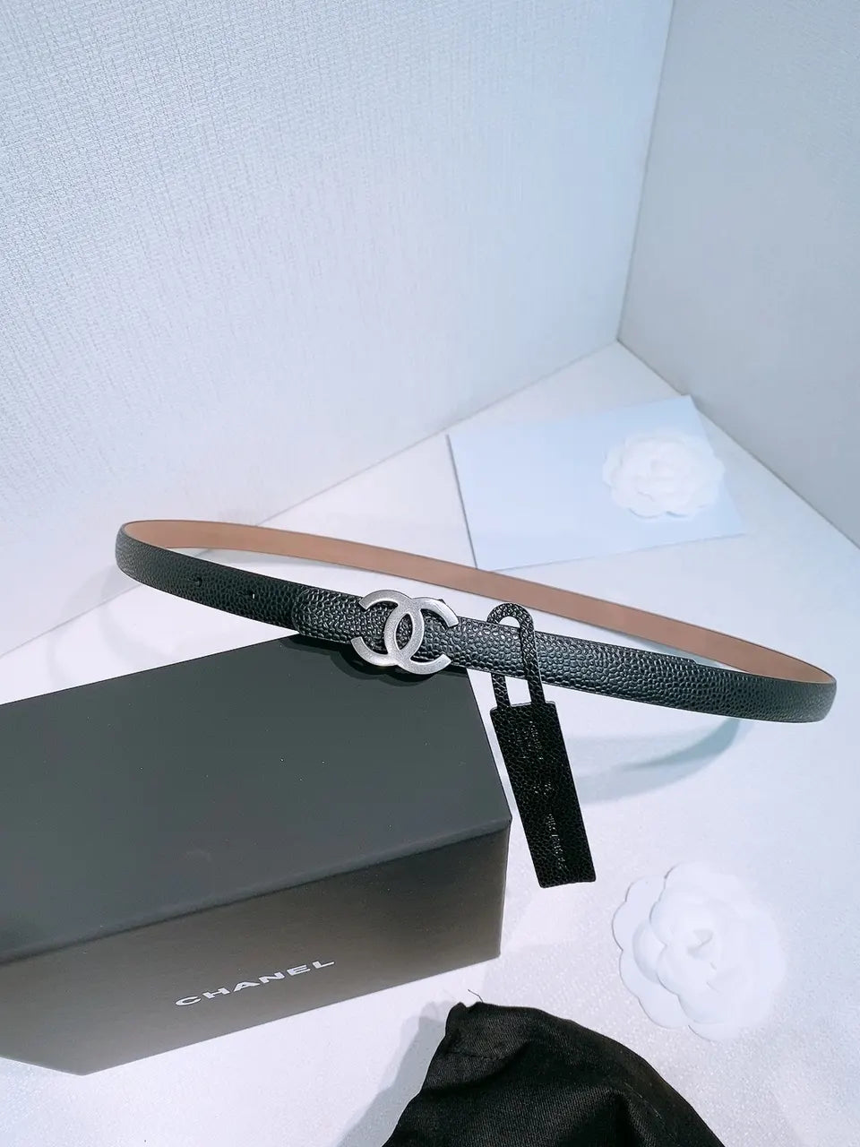 Chanel Skinny Black Leather Belt