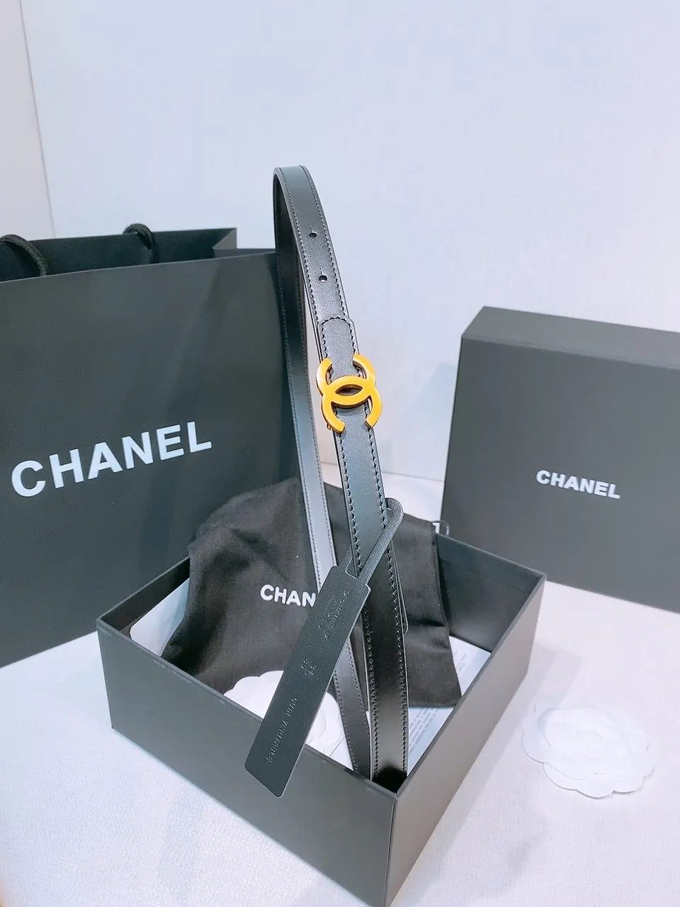 cc Chanel Black Leather Belt Gold - Hình 6