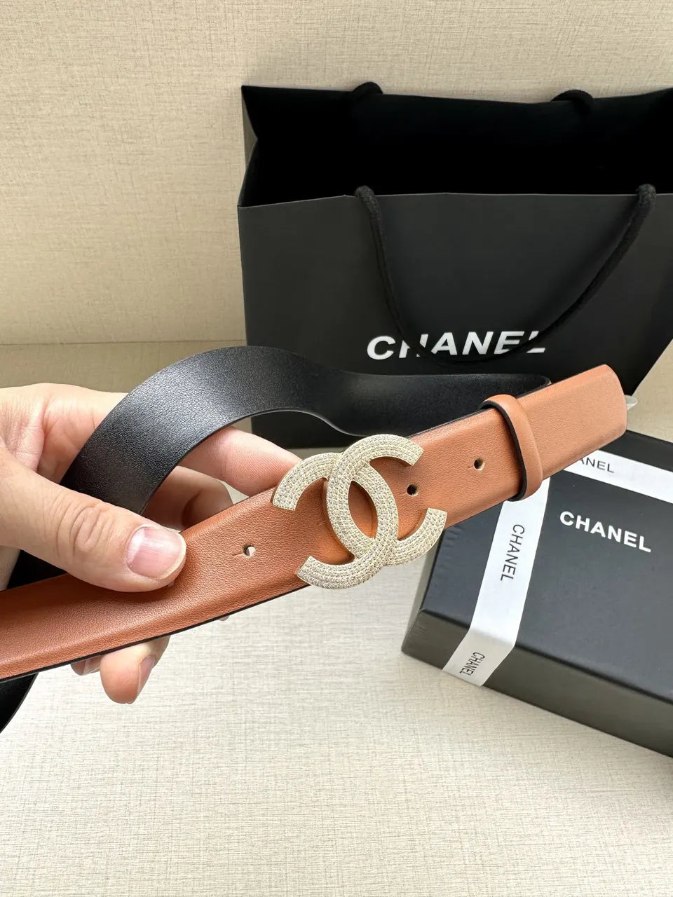Chanel Caramel Leather Belt - Hình 2