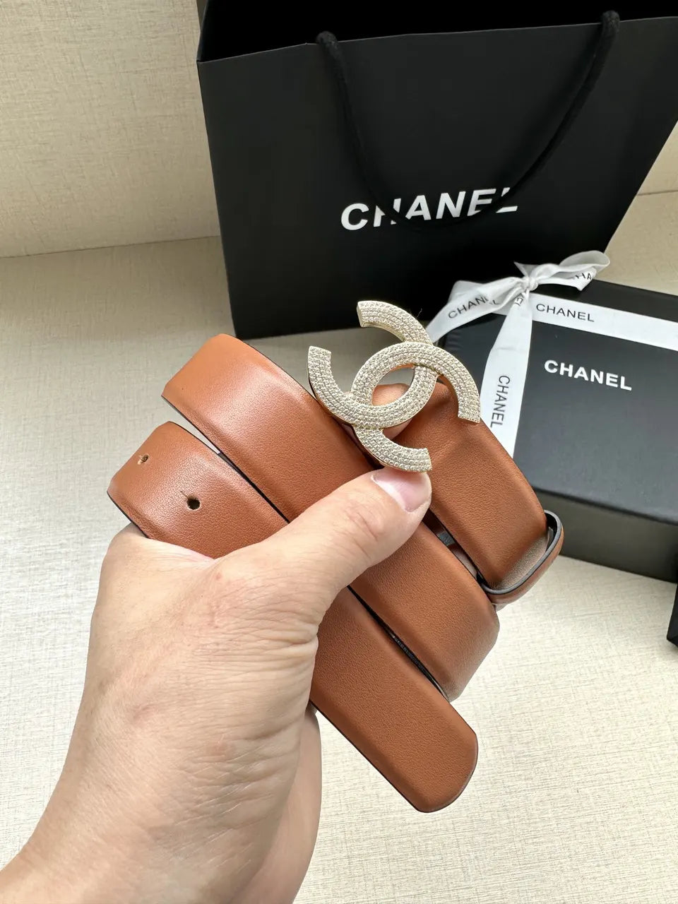 Chanel Caramel Leather Belt - Hình 4