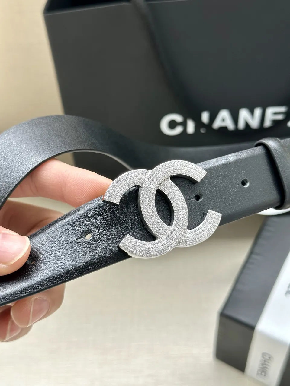 black Chanel Crystal CC Belt - Hình 2