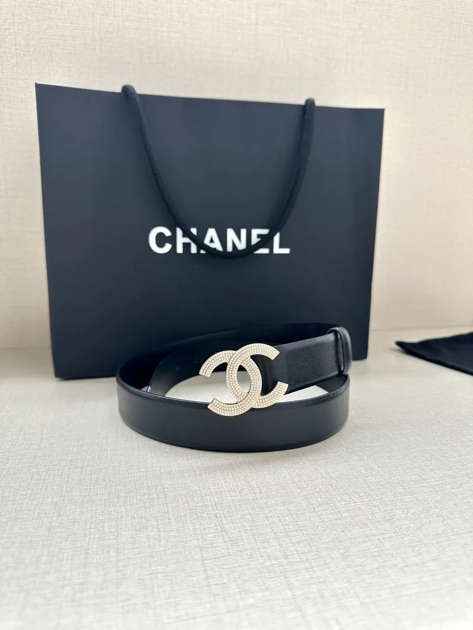 black Chanel Crystal CC Belt - Hình 7