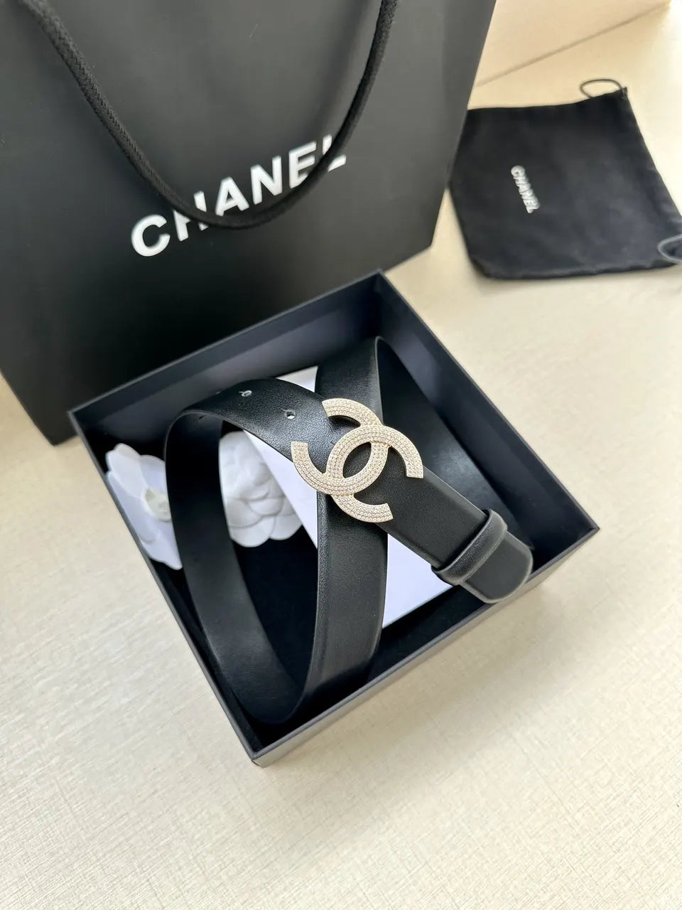 black Chanel Crystal CC Belt - Hình 8