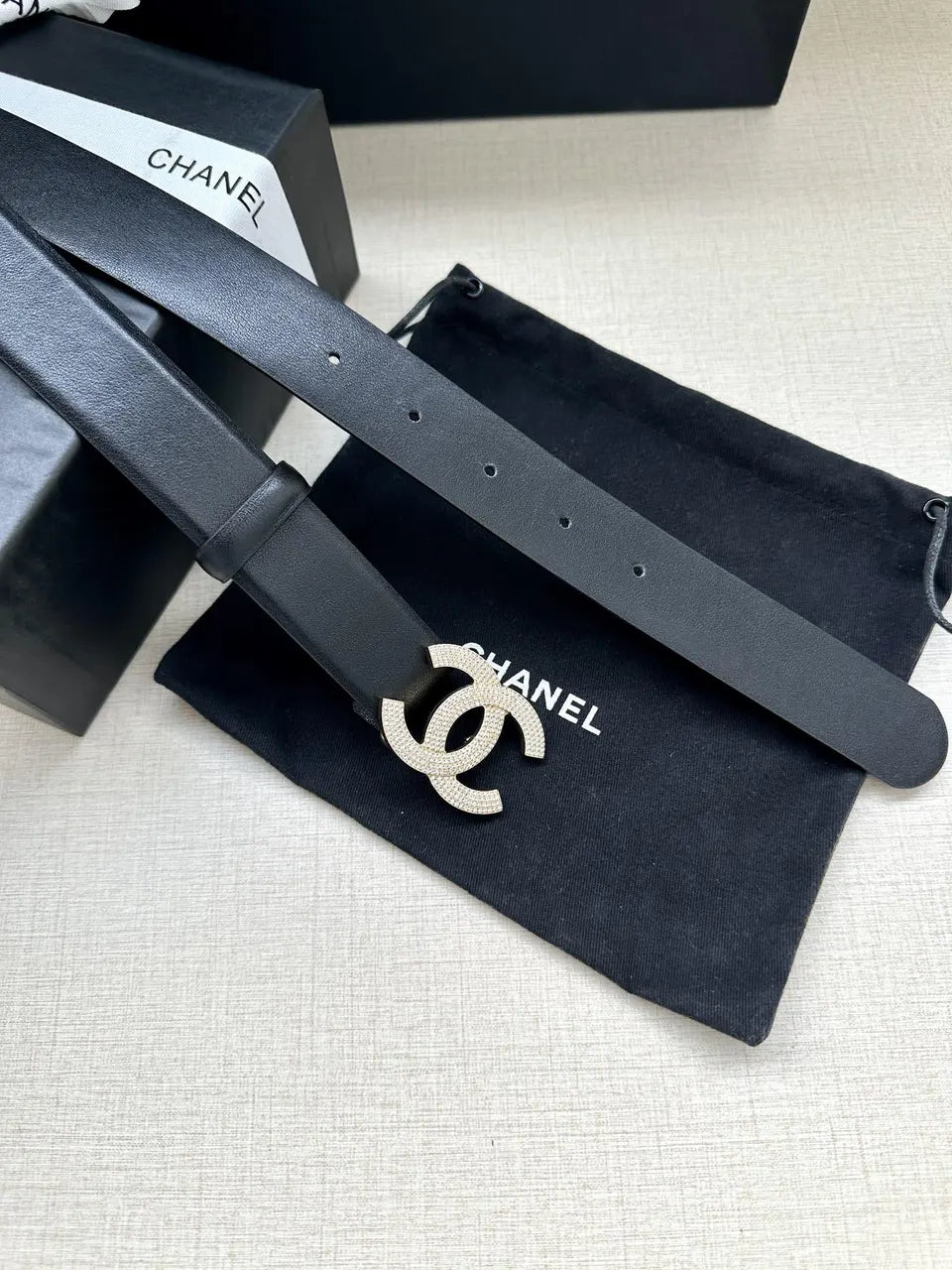 black Chanel Crystal CC Belt - Hình 9