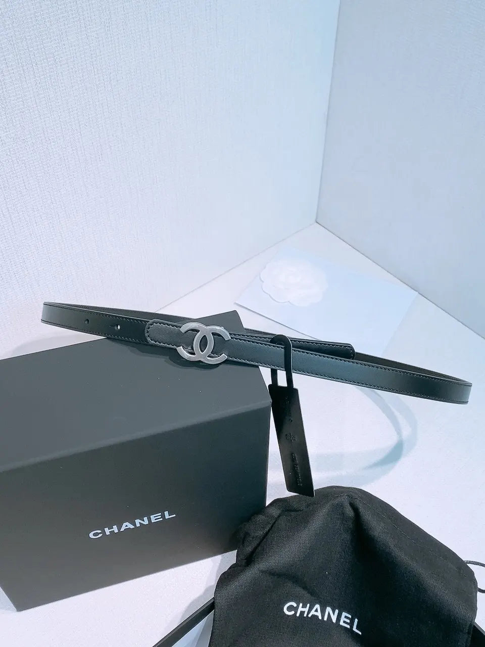 Chanel Skinny Black Leather Belt