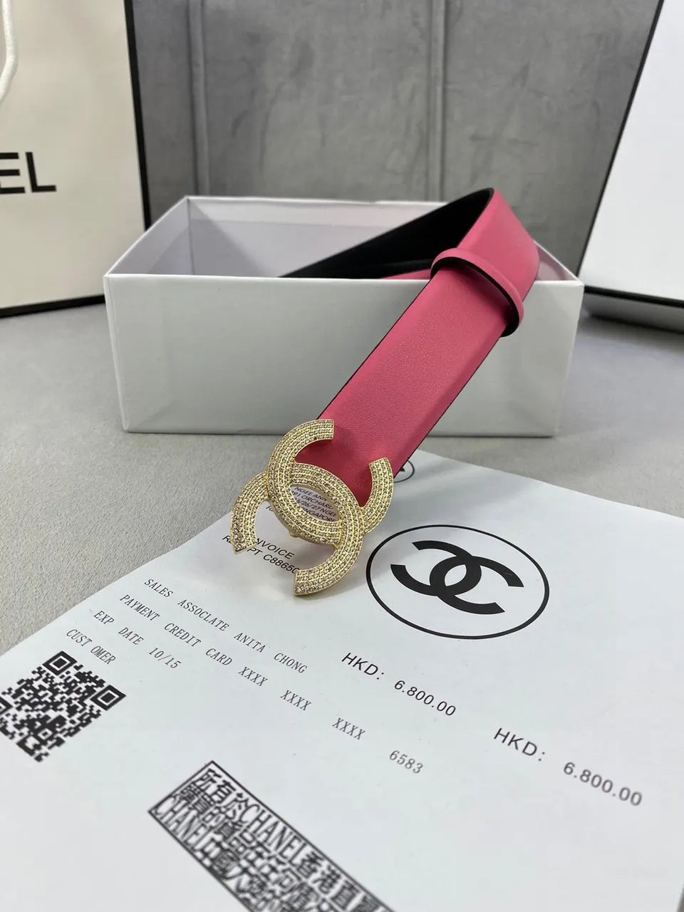 Chanel Pink Leather Belt - Hình 2
