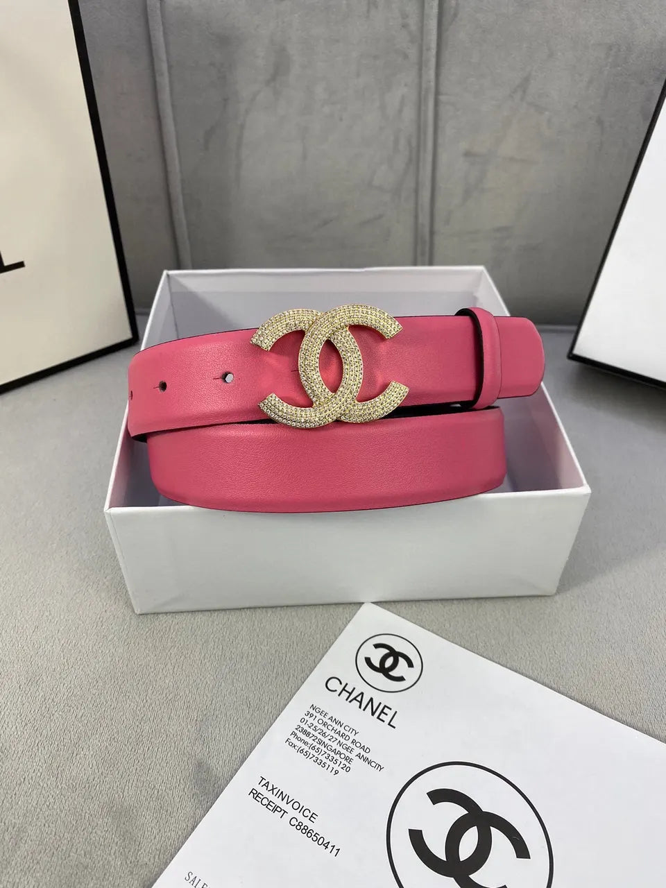 Chanel Pink Leather Belt - Hình 3