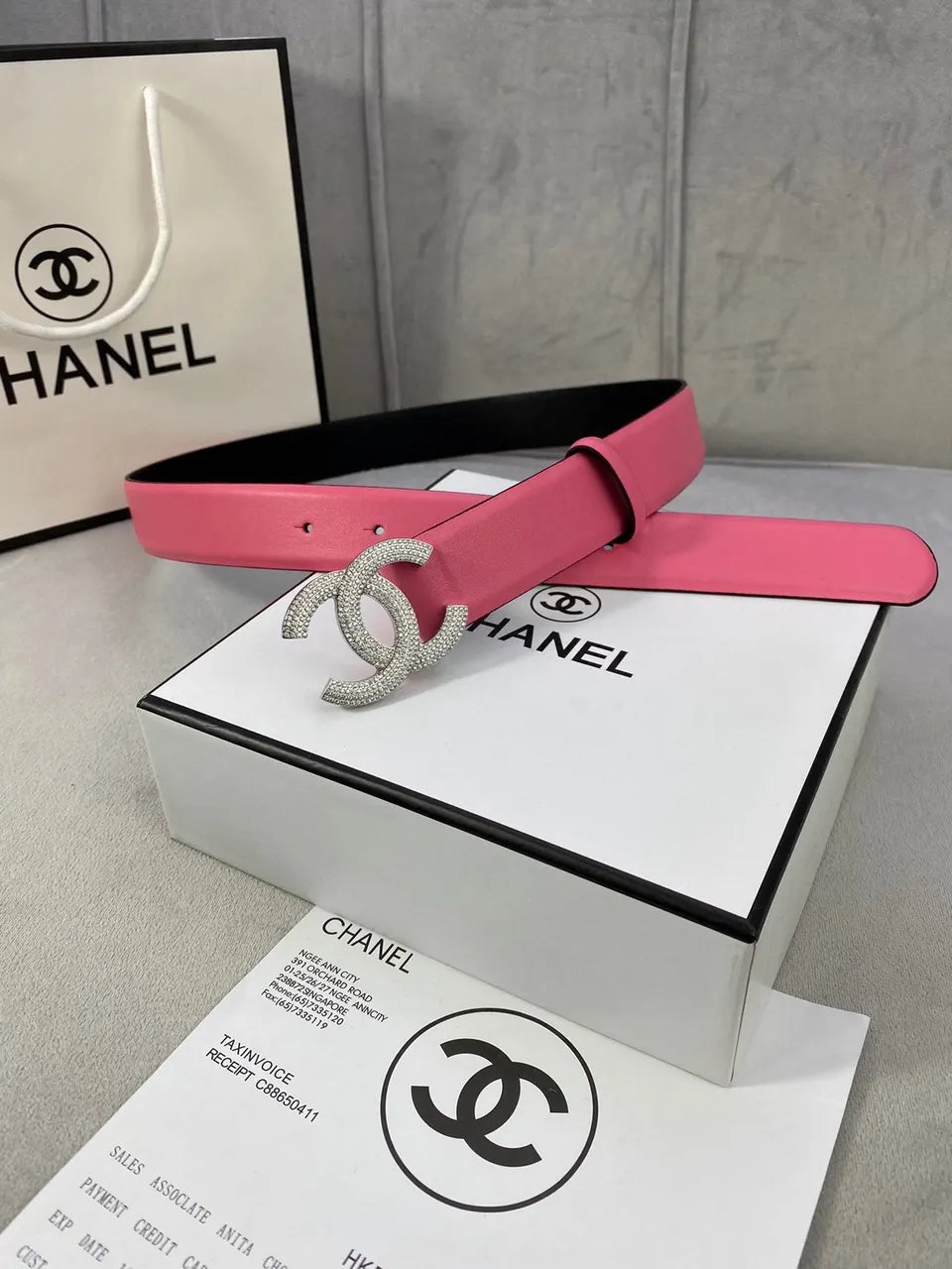 Chanel Pink Leather Belt - Hình 6
