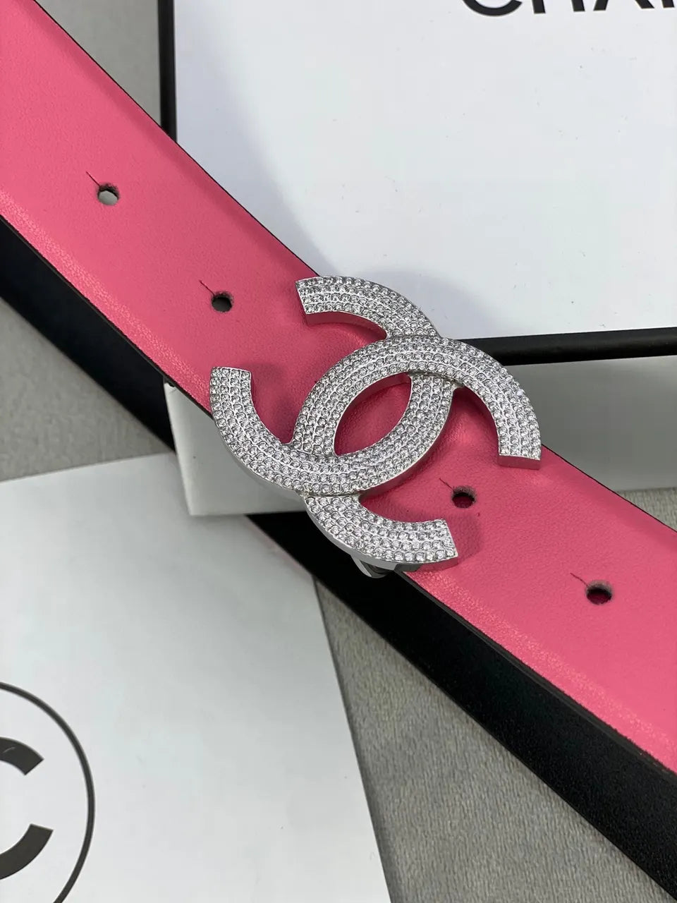 Chanel Pink Leather Belt - Hình 7
