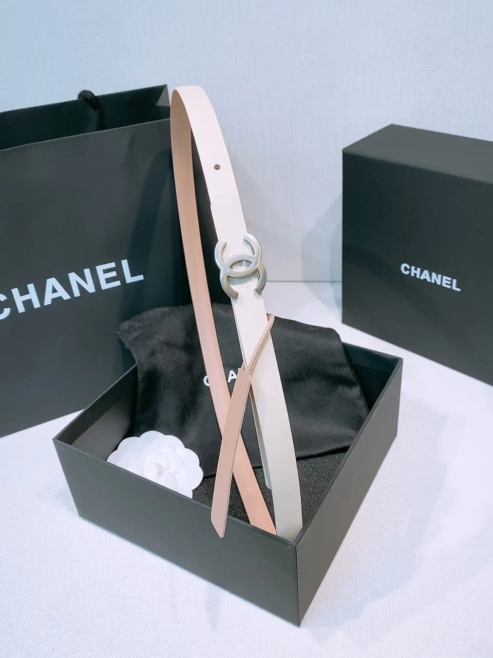 Chanel Cream Leather Belt - Hình 4