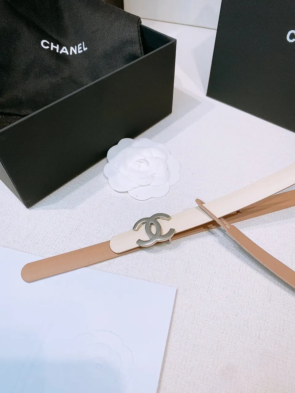 Chanel Cream Leather Belt - Hình 5