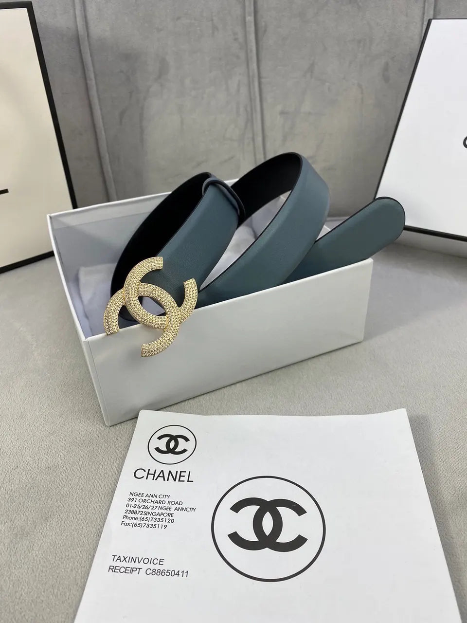 Chanel Teal Leather Belt - Hình 2