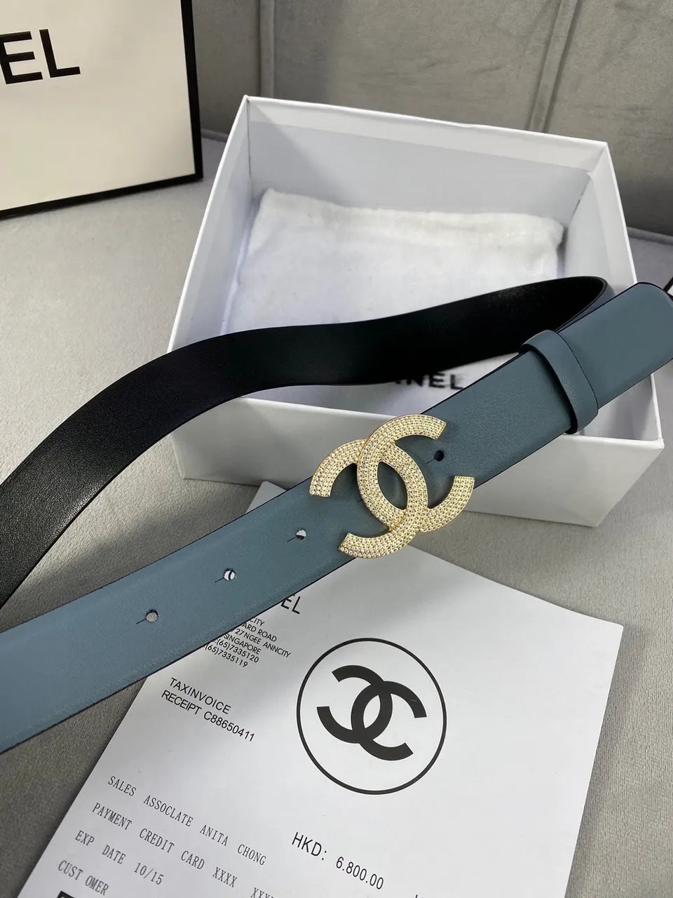 Chanel Teal Leather Belt - Hình 3
