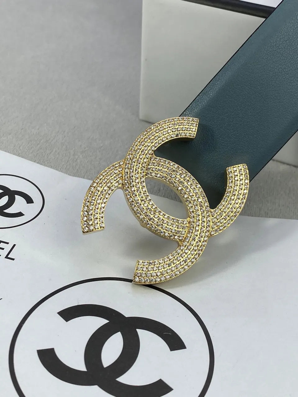 Chanel Teal Leather Belt - Hình 4