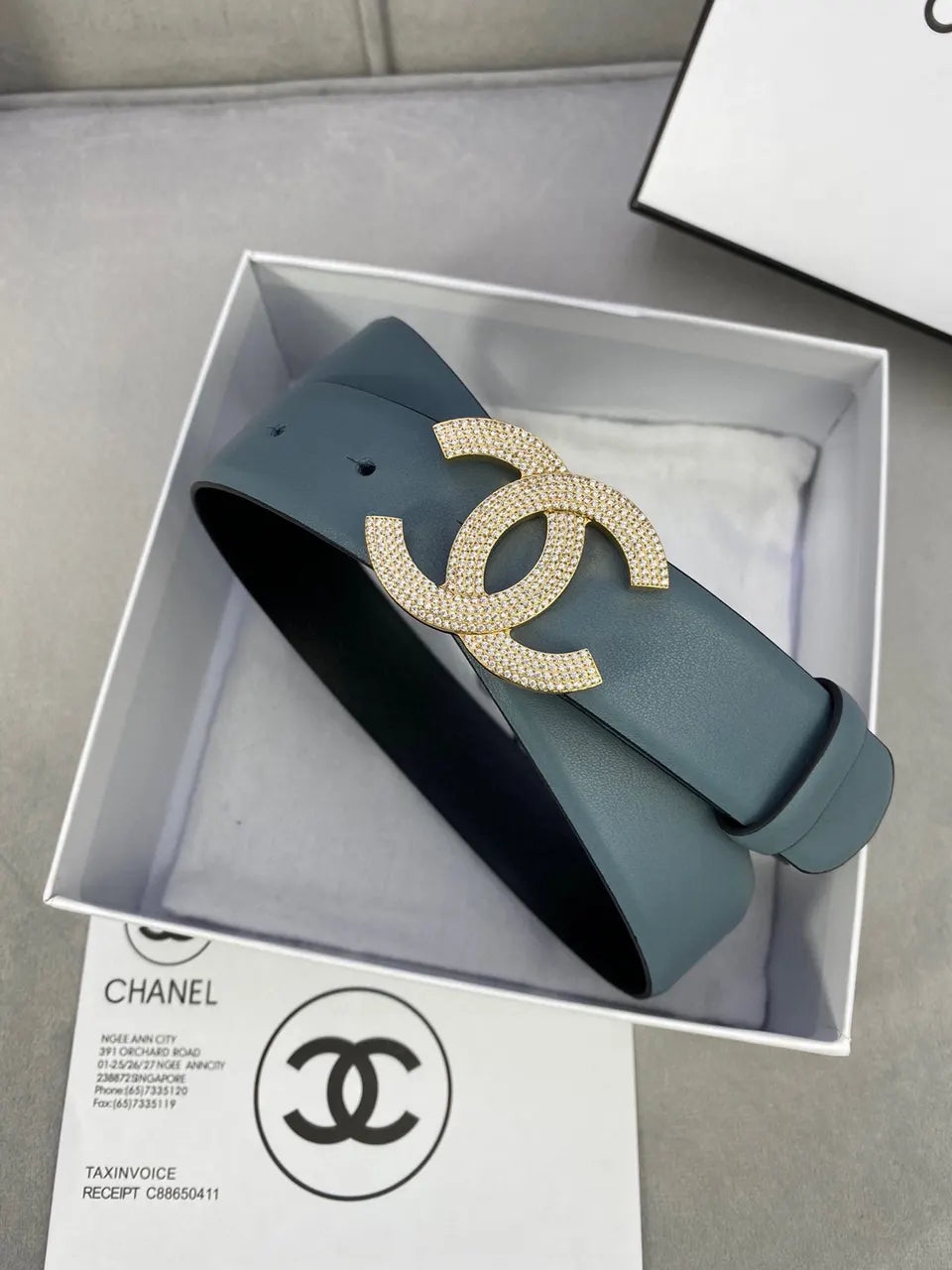 Chanel Teal Leather Belt - Hình 5
