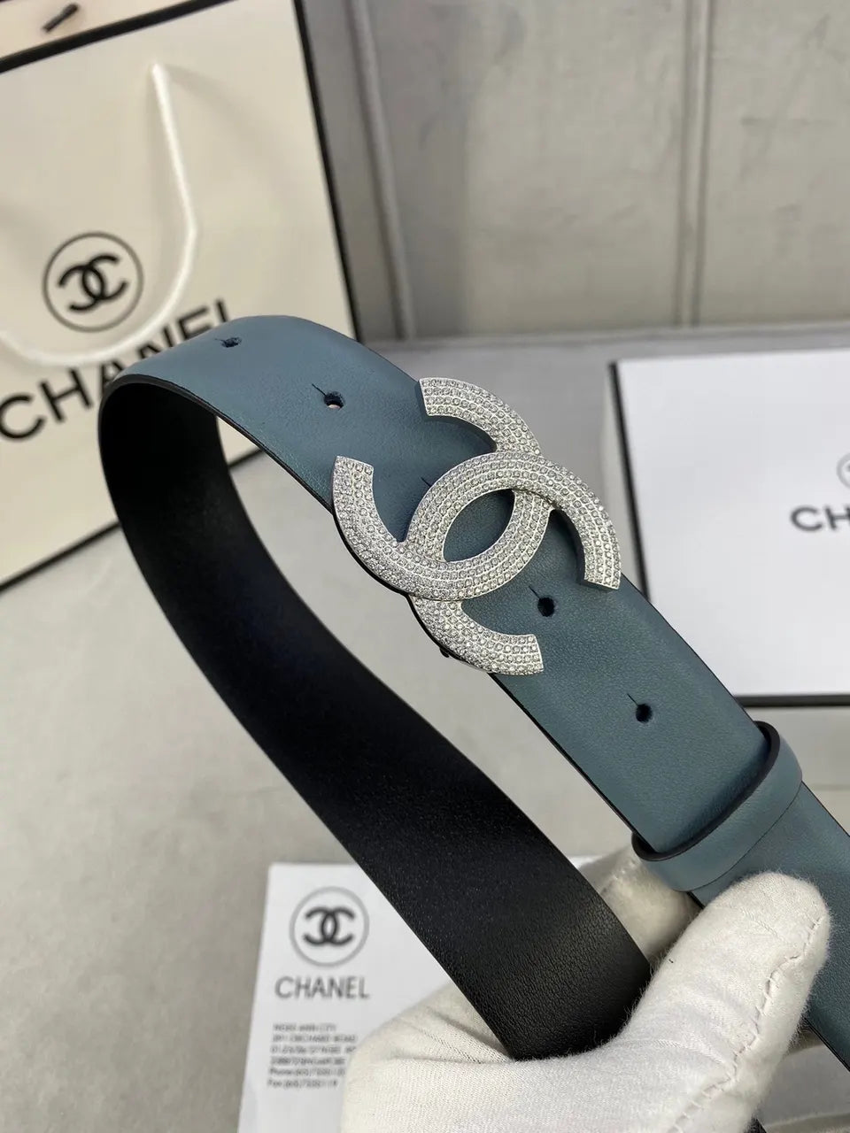 Chanel Teal Leather Belt - Hình 6