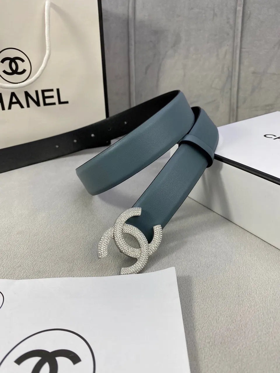 Chanel Teal Leather Belt - Hình 7