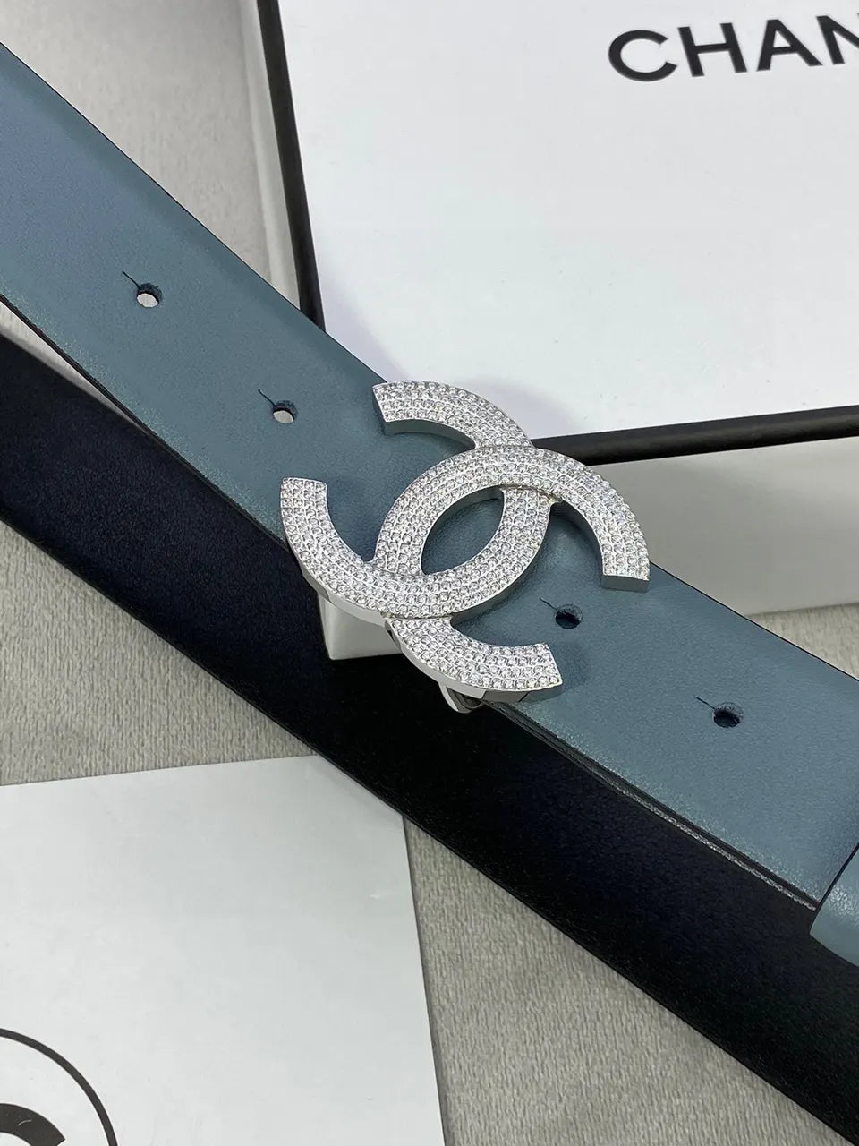 Chanel Teal Leather Belt - Hình 8