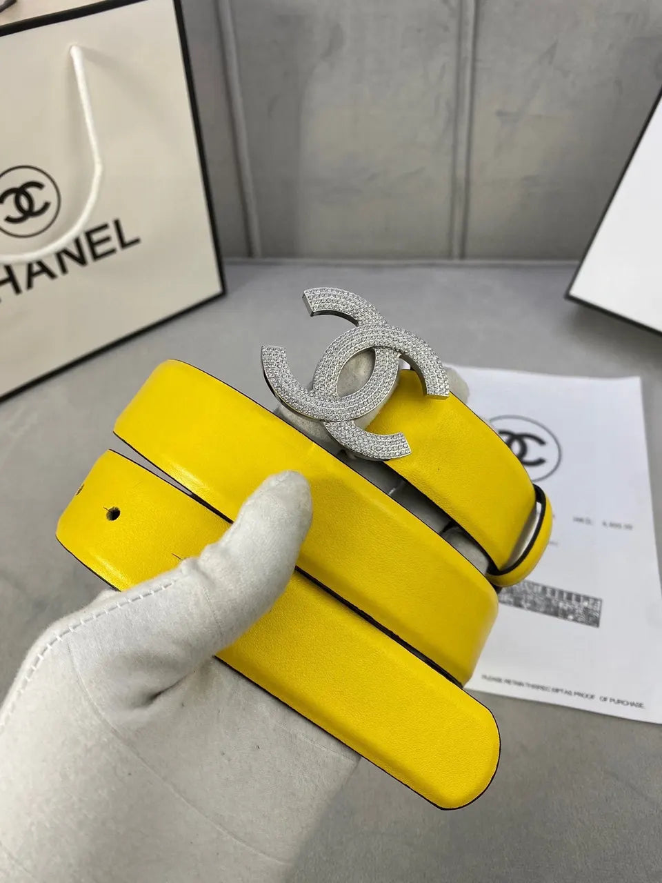 Chanel Yellow Leather Belt - Hình 2