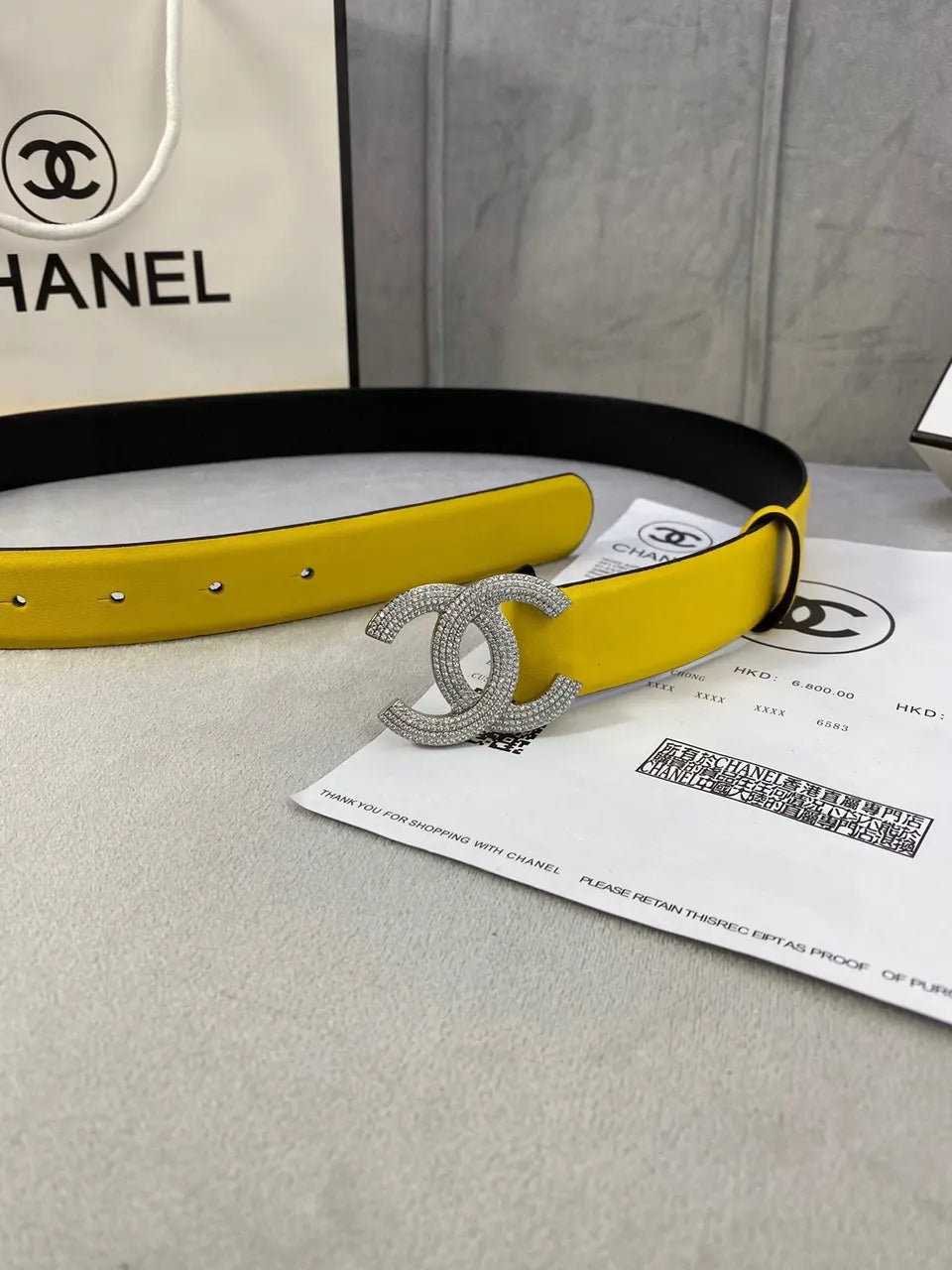 Chanel Yellow Leather Belt - Hình 5