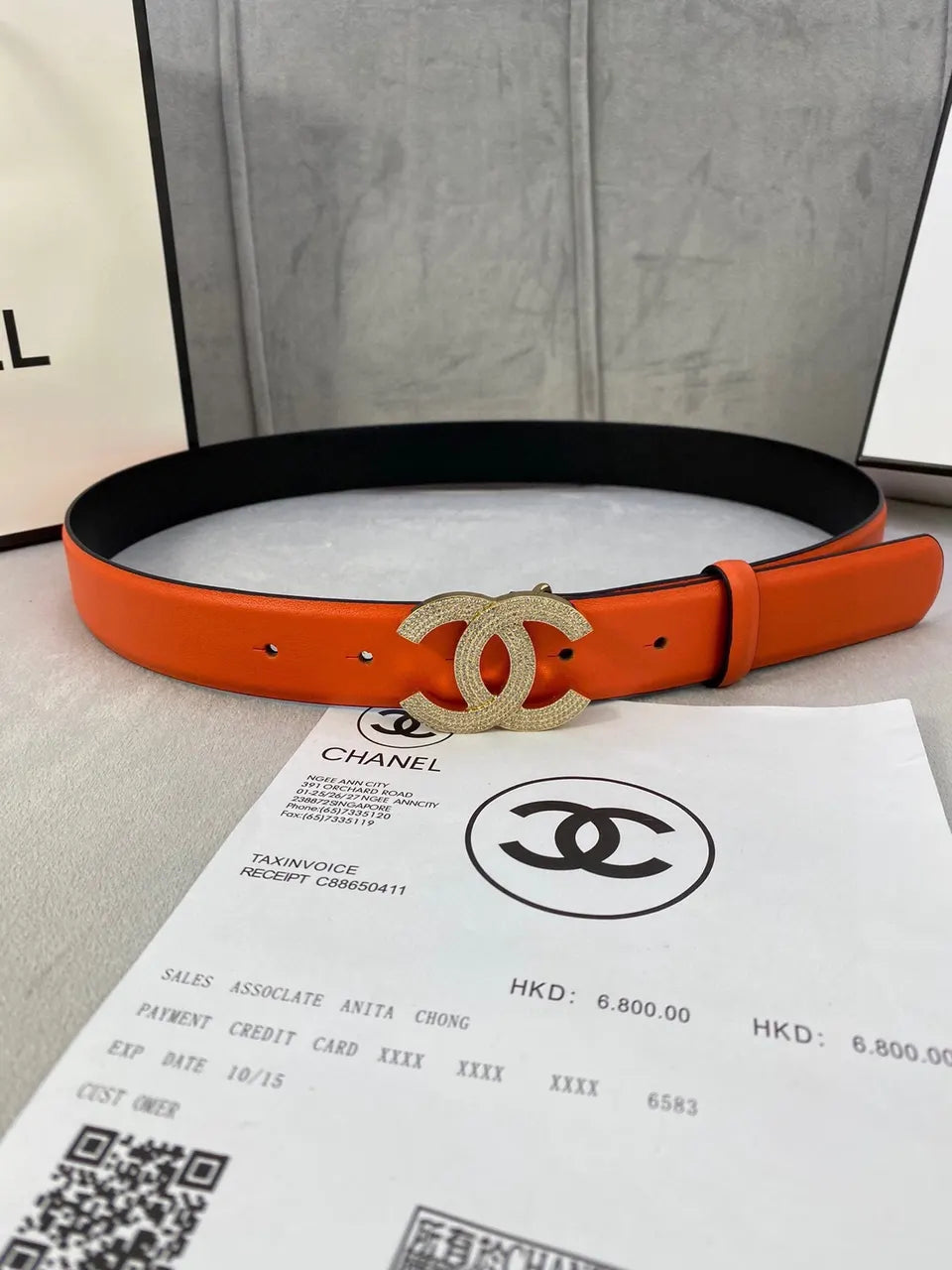 Chanel Orange Leather Belt