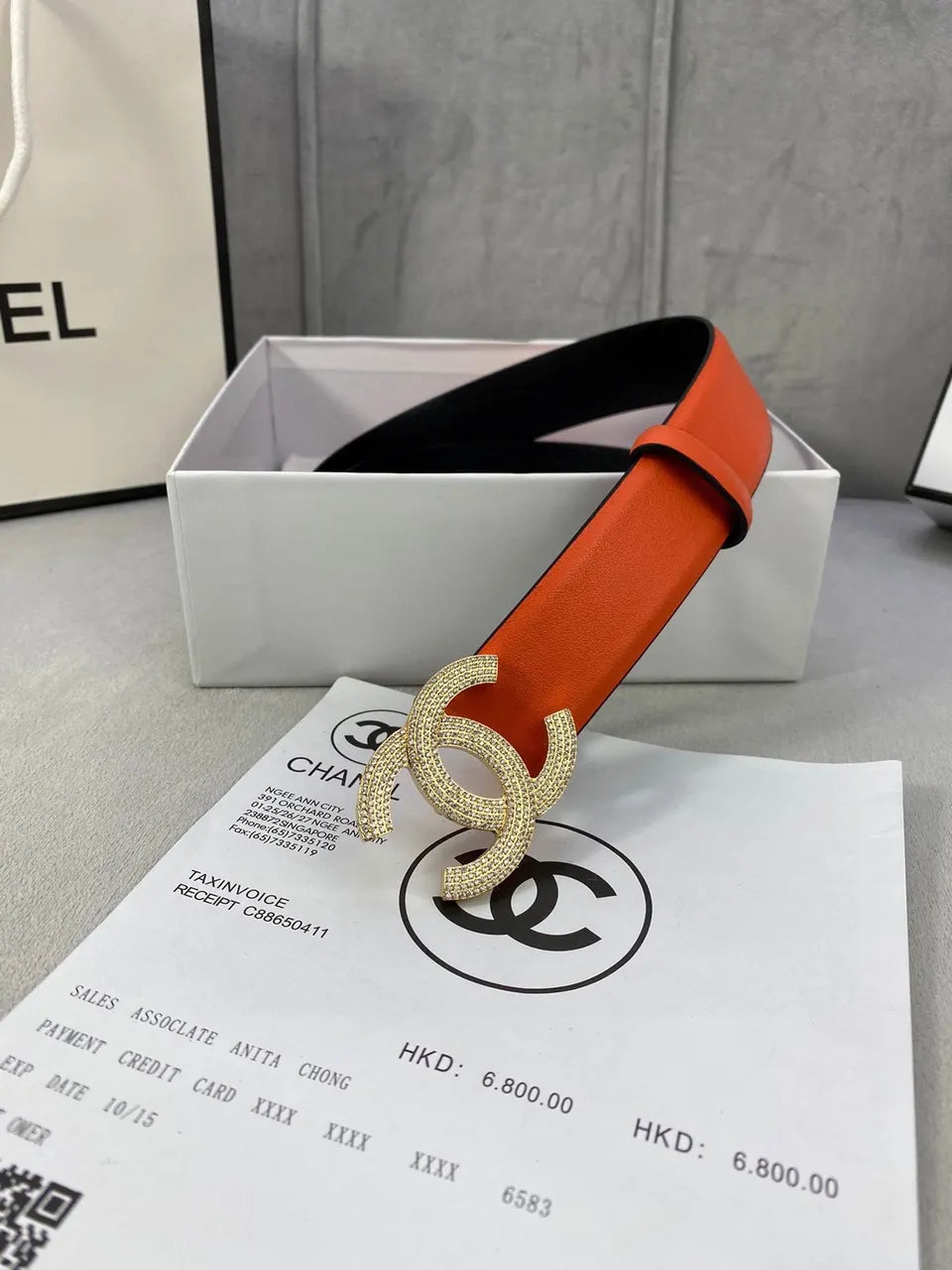 Chanel Orange Leather Belt - Hình 2