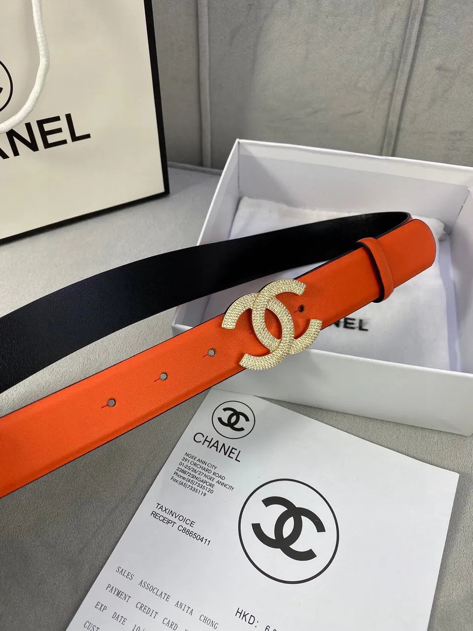 Chanel Orange Leather Belt - Hình 3