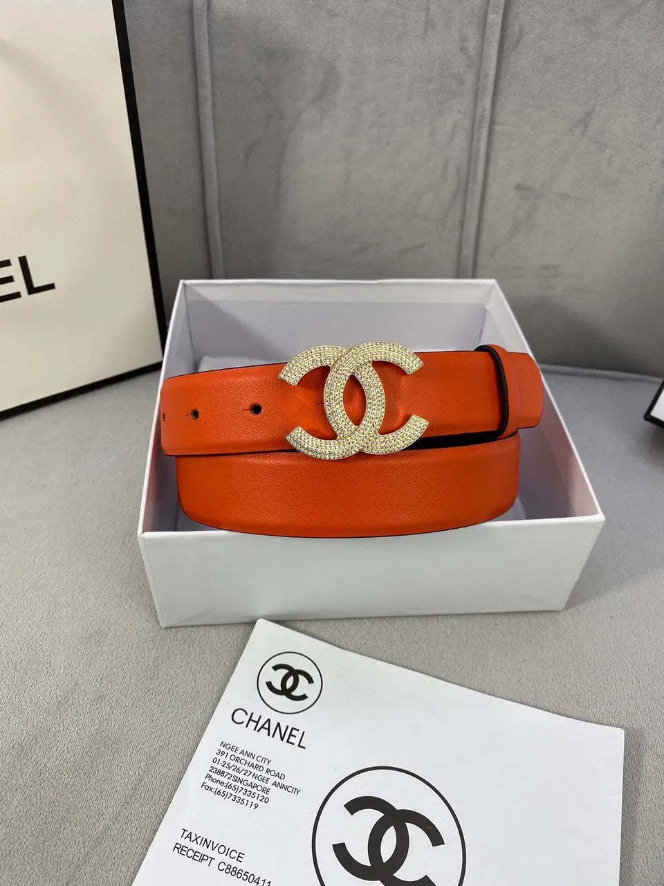 Chanel Orange Leather Belt - Hình 4