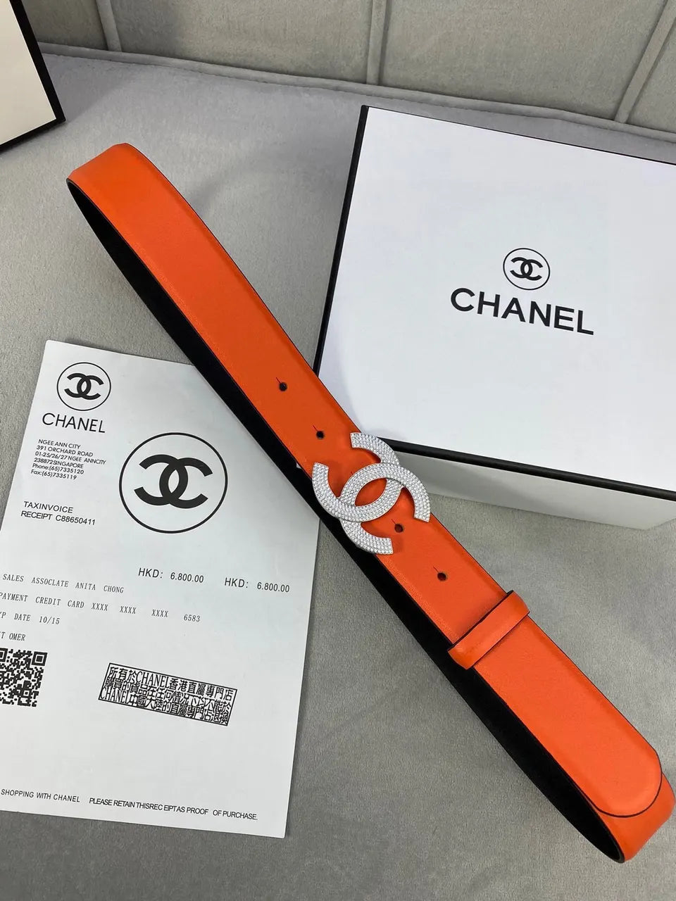 Chanel Orange Leather Belt - Hình 5