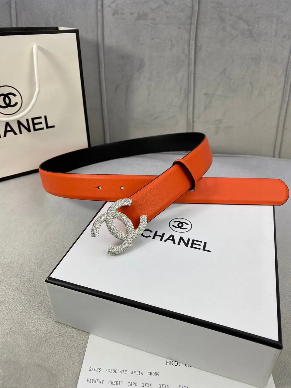 Chanel Orange Leather Belt - Hình 6