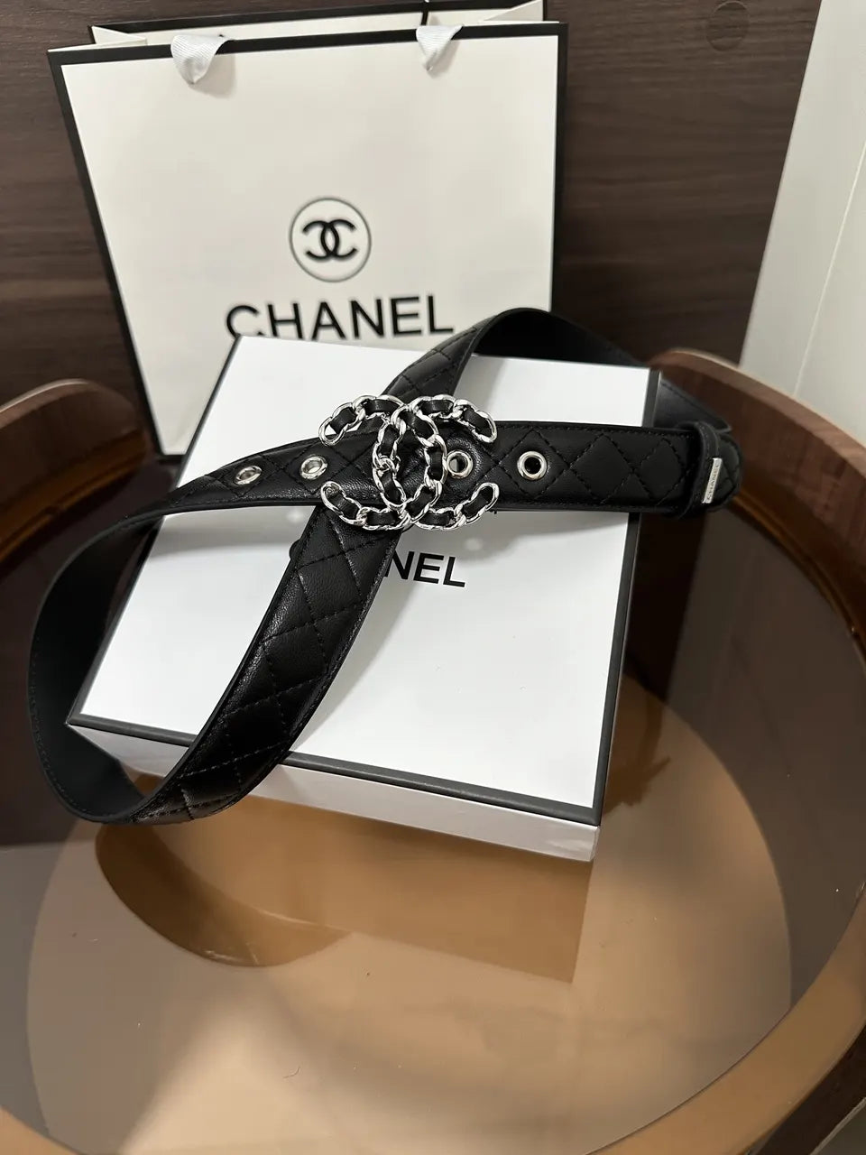 Chanel Black Quilted Leather Belt