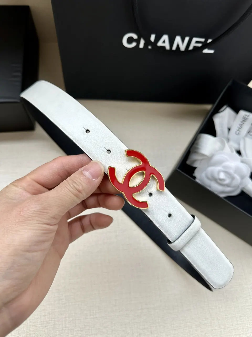 Chanel White Leather Belt