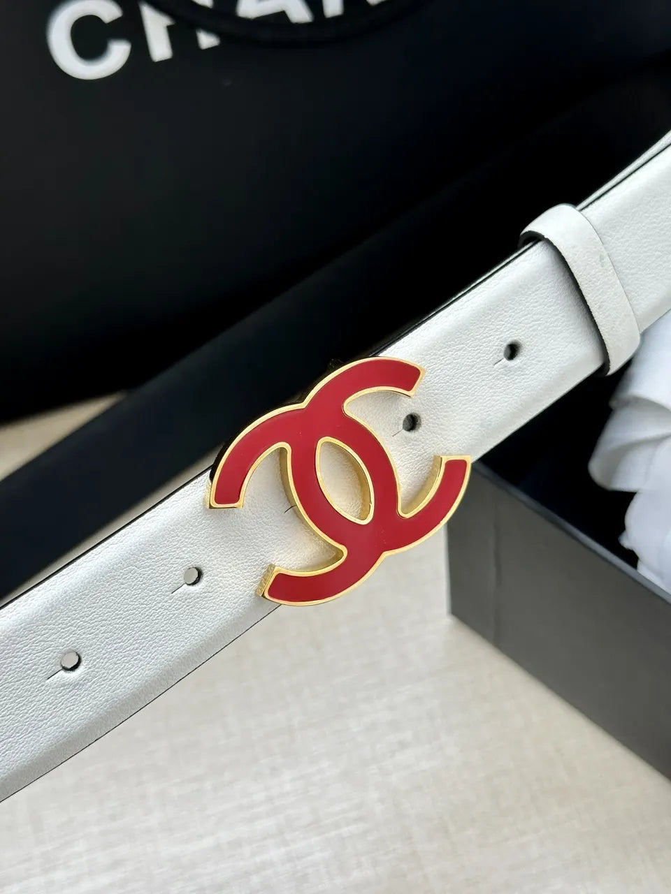 Chanel White Leather Belt - Hình 2