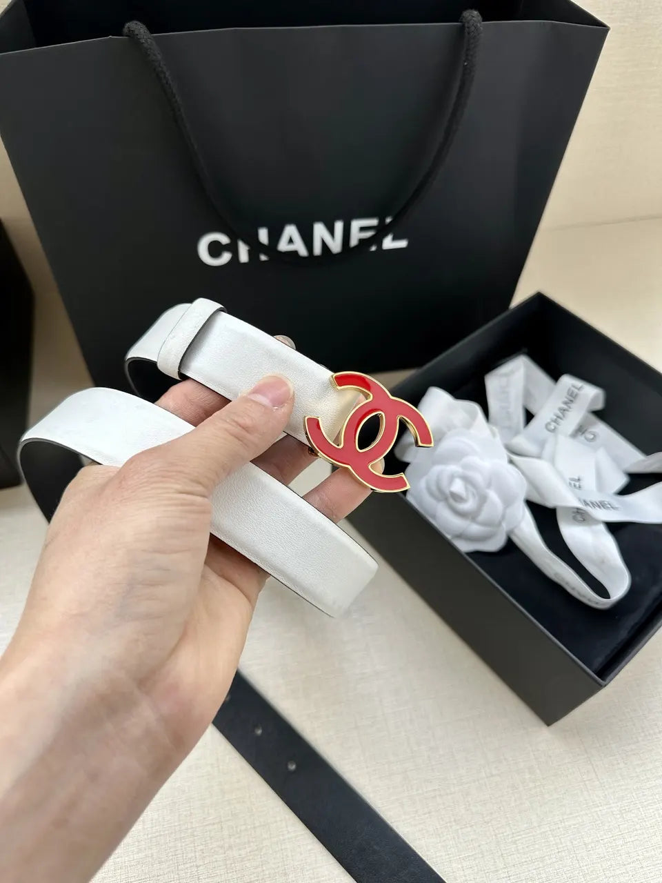 Chanel White Leather Belt - Hình 3
