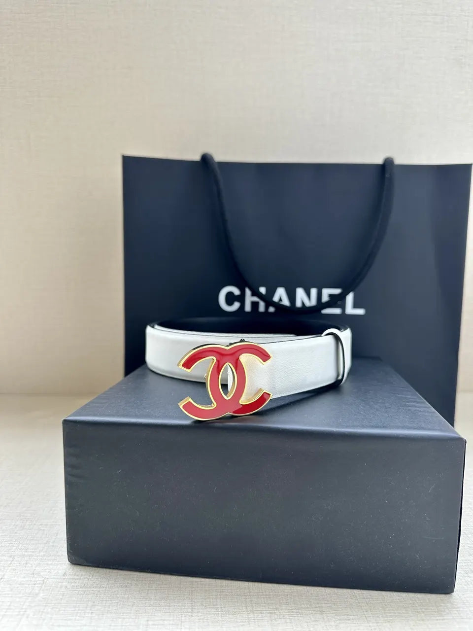 Chanel White Leather Belt - Hình 4