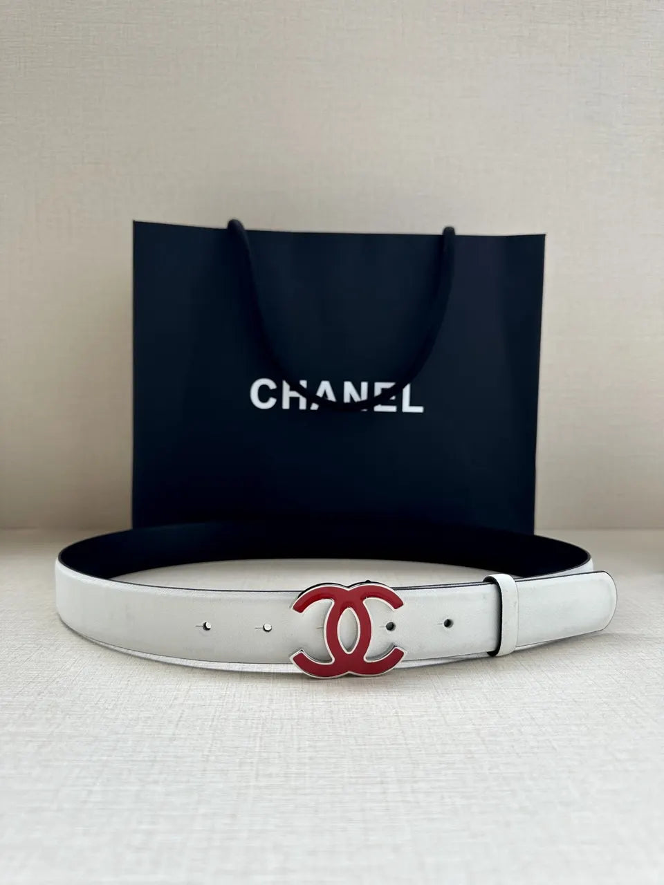 Chanel White Leather Belt - Hình 5
