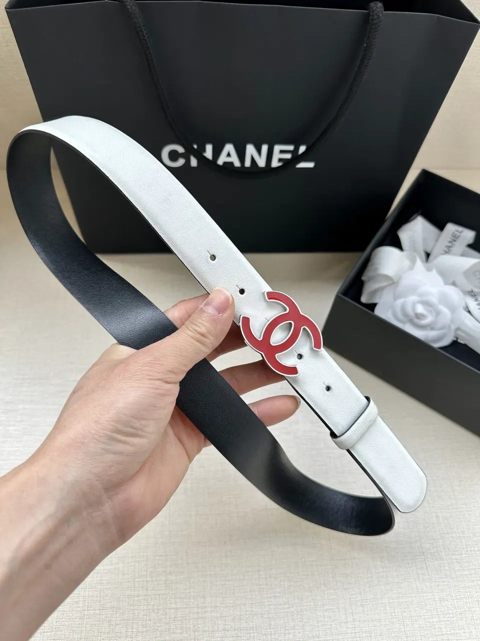 Chanel White Leather Belt - Hình 6