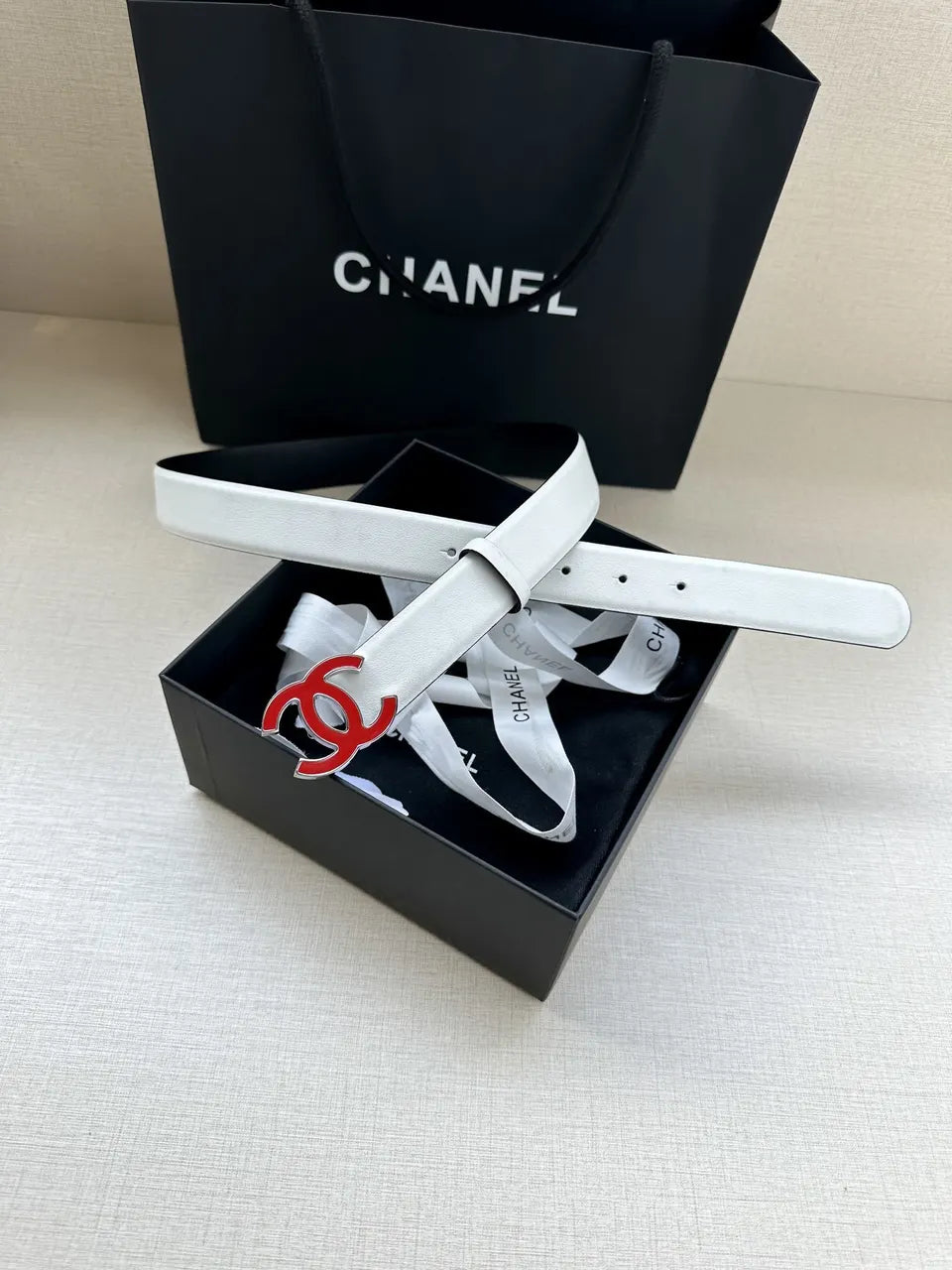 Chanel White Leather Belt - Hình 7